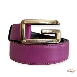 Authentic Gucci Dark Pink Leather Gold G Logo Buckle Belt Size 85/34